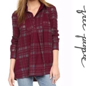Free People Baby Blues Flannel Tunic Dress pullover Top Plaid Cabincore Small